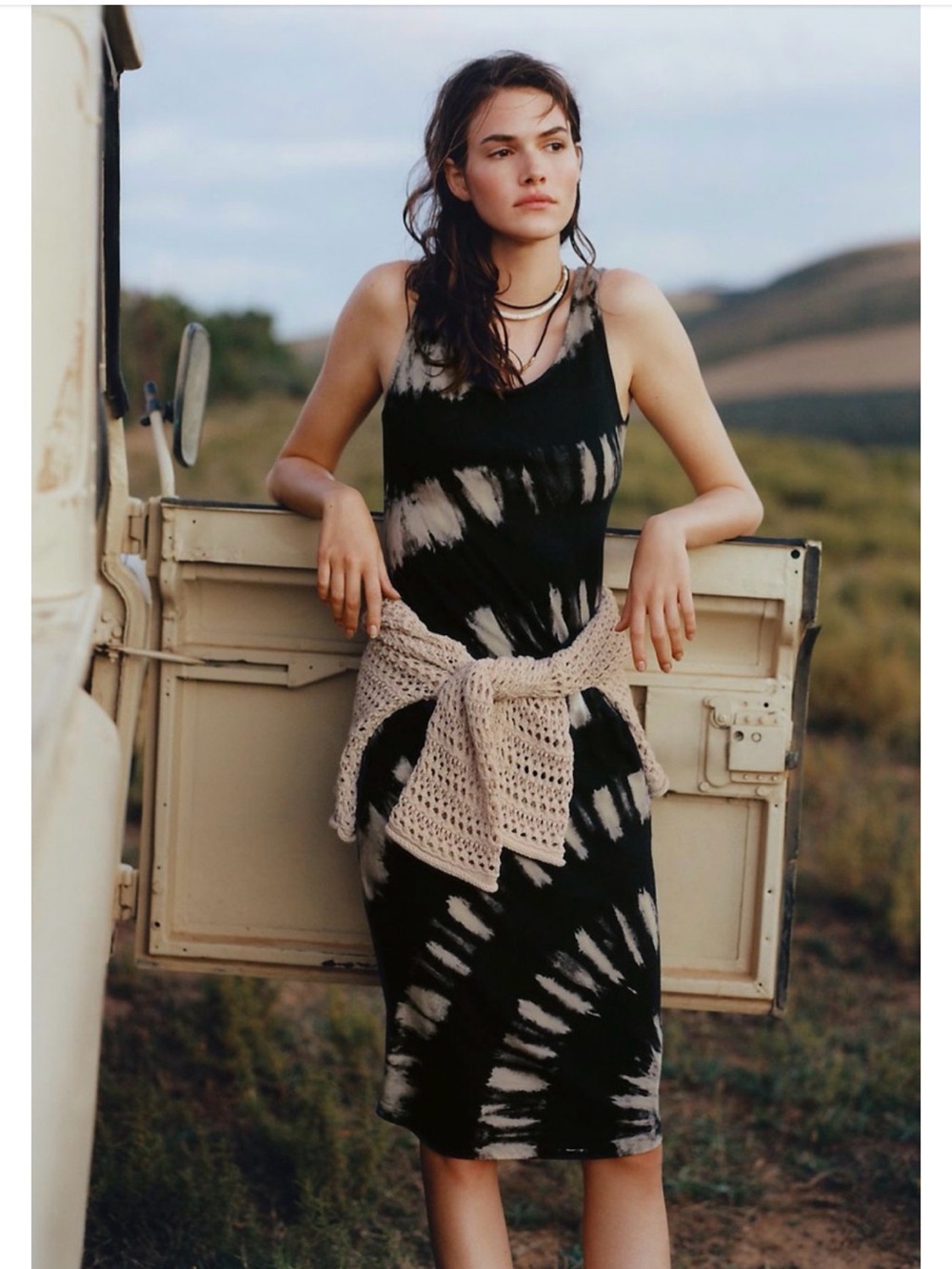 Saturday Sunday Aloe Tie Dye Midi Dress Size Small Black Gray Anthropologie